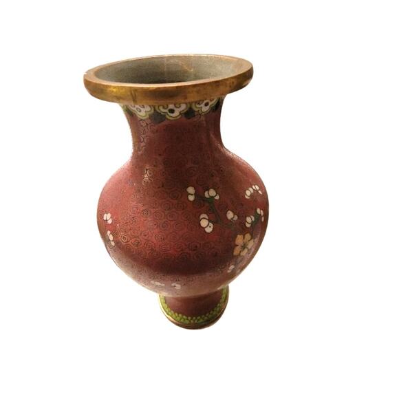 Vintage Chinese Cloisonne Vase Floral Rust Gold Small Home Decor 6.5" - Picture 6 of 7